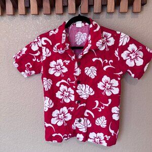 Palmwave Kids M Hawaiian Shirt – Red with White Flowers, Like New! 🌺🌴